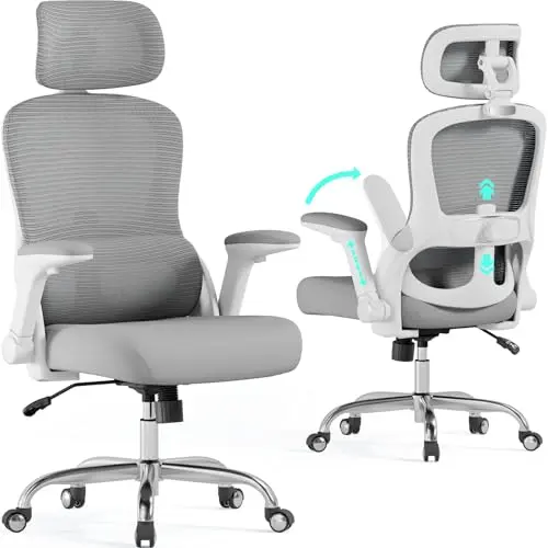 TRALT Bürostuhl Ergonomisch - Gaming-Stuhl mit verstellbarer Kopfstütze und Lordosenstütze, grau, 150 kg, für große Menschen