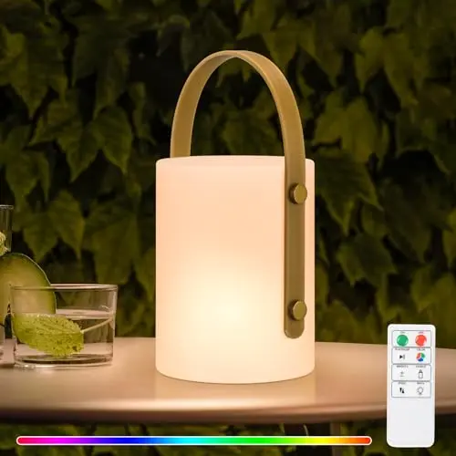 NiceBuy Kabellose LED Tischlampe 8 Farben RGB Dimmbar mit Fernbedienung - IP44 Wasserfest für Outdoor & Camping