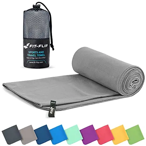 Fit-Flip Mikrofaser Handtuch - schnelltrockend und leicht - ideal für Sport, Reisen und Strand (60x120cm, Grau)