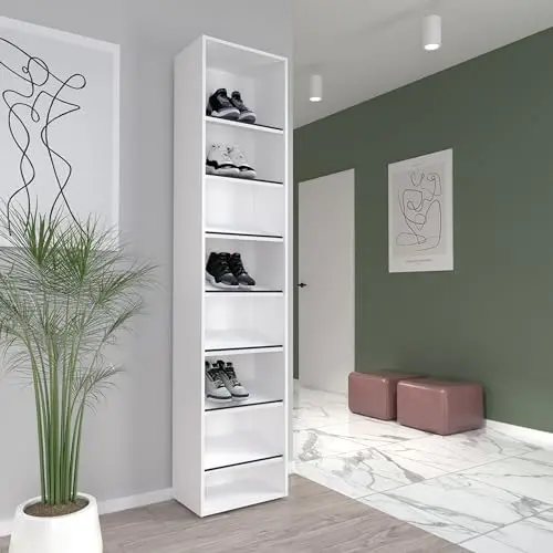 Forte CANBERRA Schuhregal, schmal, modern, 46 cm breit, Holzwerkstoff, Schwarz/Weiß, 206,5 cm hoch