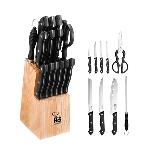 RENBERG Tenessy Küchenmesser-Set, 15-tlg. mit Holzgriff – Für alle Zutaten, Profiqualität, Edelstahl