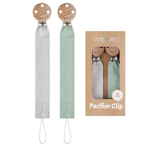 TYRY.HU Schnullerkette Set für Mädchen und Jungen – Weiches Polyester Holz Schnullerband für Neugeborene (2er Pack)