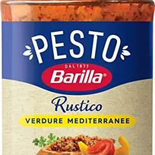 Barilla Pesto Rustico Mediterraneo 200g – Vegane italienische Pasta-Sauce mit Zucchini, Paprika & Tomaten