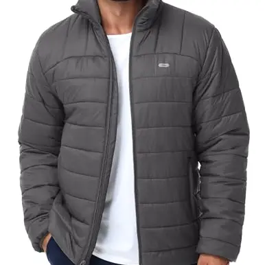 MIER Herren Pufferjacke, leichte, isolierte, gepolsterte Winterjacke mit Tasche, packbar, Dunkelgrau