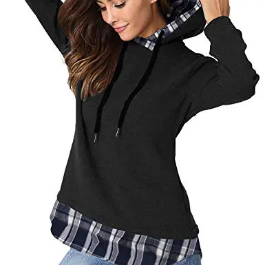 Aitos Damen Hoodie - Zweifarbiger Pullover mit doppelter Kapuze, Casual, Schwarz