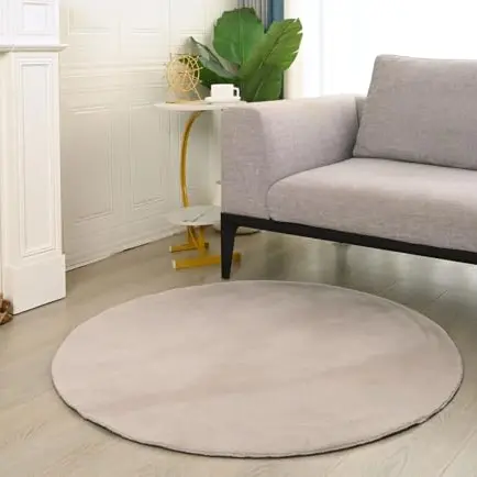 VIMODA Beige Teppich für Wohnzimmer und Schlafzimmer, rund Ø 80 cm, waschbar und für Fußbodenheizung geeignet