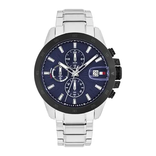 Tommy Hilfiger Herren Uhr mit Silberarmband und zwei Zeitzonen - 1792198