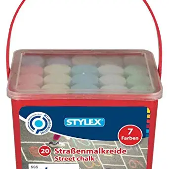 Stylex 48104 - Straßenkreide im 20er Eimer, eckige Malkreide in 7 Farben