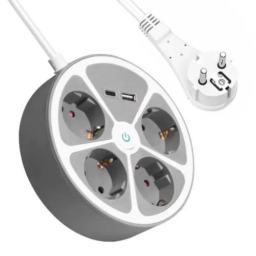 realmade Steckdosenleiste mit 1 USB & 1 Type C, 4-fach Mehrfachstecker mit Schalter, 3m Kabel, Überspannungsschutz, ideal für Reisen