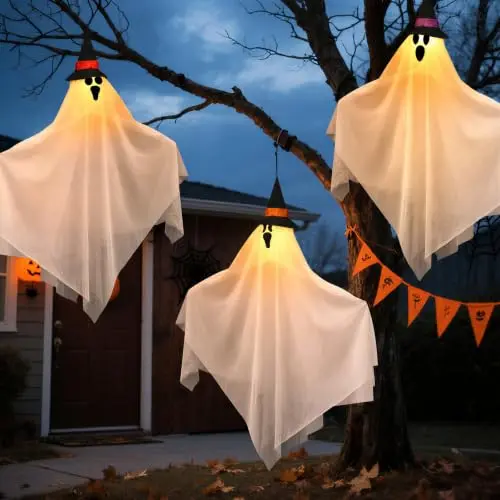 CNMTCCO Halloween-Deko: 3 LED-Hängegeister, 80 cm