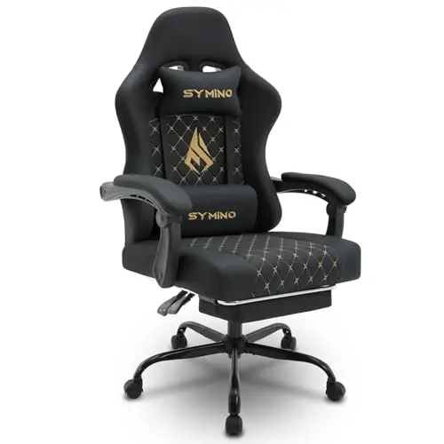 Symino Gaming Stuhl - Ergonomischer Racing Stuhl mit Fußstütze, Schwarz