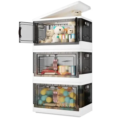 SavvyStor Aufbewahrungsboxen 3er Set, 45 l, faltbare und stapelbare Kunststoffkörbe für Zuhause und Schlafzimmer