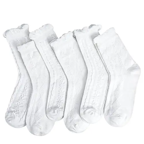 Kaisibum 6 Paar Trachtensocken Damen, Weiße Rüschen Socken für Frauen und Mädchen (Gr. 34-38)