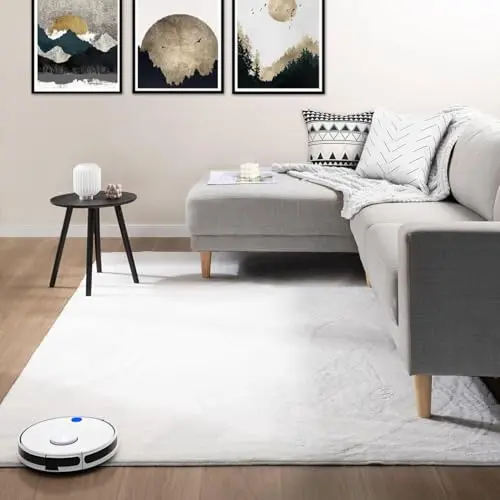 VIMODA Fellteppich für Wohnzimmer und Schlafzimmer, waschbar, creme, 120x160 cm