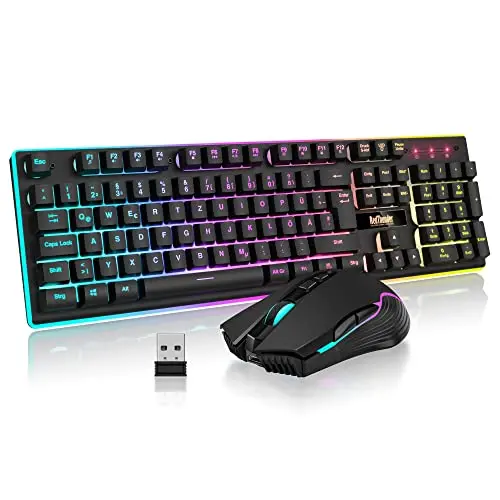 RedThunder K10 Kabelloses Gaming Tastatur und Maus Set, QWERTZ DE Layout, 3200 DPI (Schwarz)