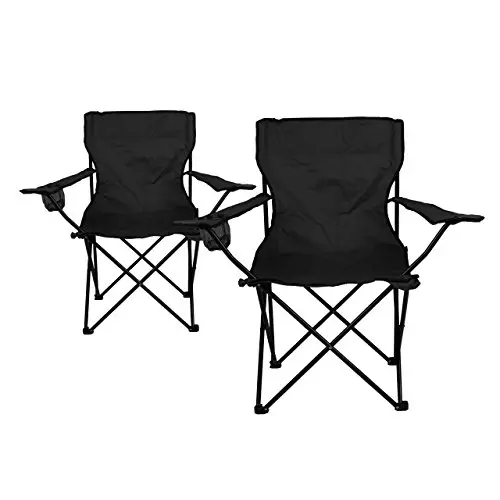 Nexos 2er Set Angelstühle, Klappstühle mit Armlehnen und Getränkehaltern, leicht, robust, schwarz