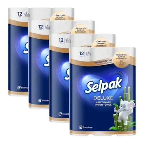 Selpak Deluxe Küchenrolle 3-lagig, 3600 Blatt, saugfähige Papiertücher, wiederverwendbare Bambus-Küchenrolle