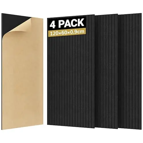 TONOR 4er Pack selbstklebende Akustikpaneele, 120x60 cm, Schallschutz für Studio und Büro, Schwarz