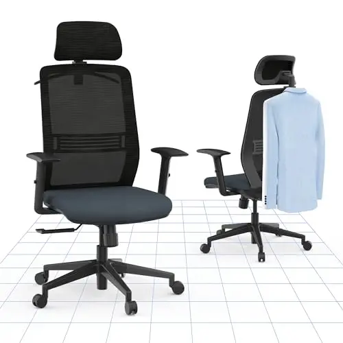 FLEXISPOT Ergonomischer Bürostuhl mit Kopfstütze und Lordosenstütze, höhenverstellbar, drehbar, bis 136 kg, Schwarz/Blau
