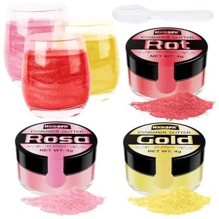 Essbares Glitzer Set - 3 Farben für Getränke, Cocktails, Fondant und Schokolade - 4g