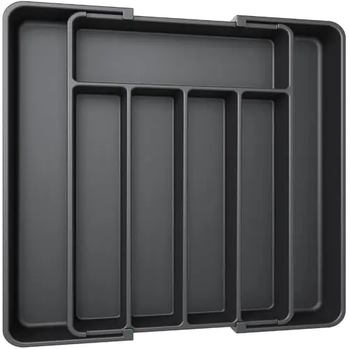 AUJEN Besteckkasten für Schubladen - Abnehmbarer und erweiterbarer Küchen Organizer, Schwarz