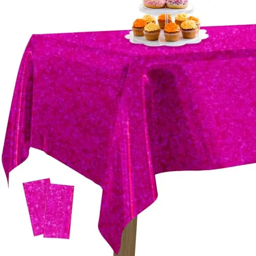 PartyWoo Magenta Tischdecke, 2 Stück, 137 x 274 cm, Abwaschbar, für Geburtstag und Hochzeit
