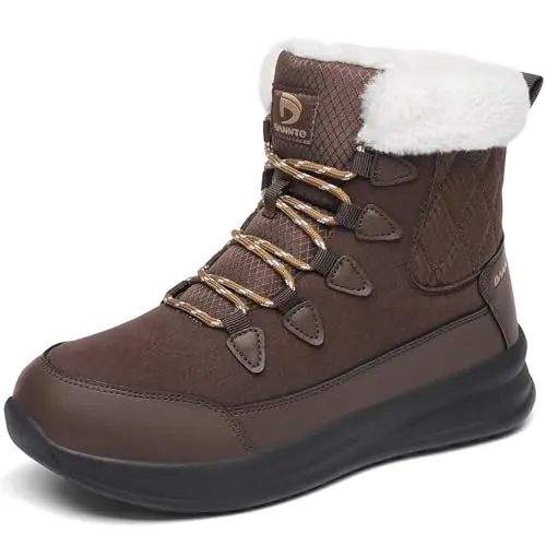 DANNTO Damen Winterstiefel Gefütterte Rutschfeste Schneeschuhe Kaffeefarbe, Größe 42