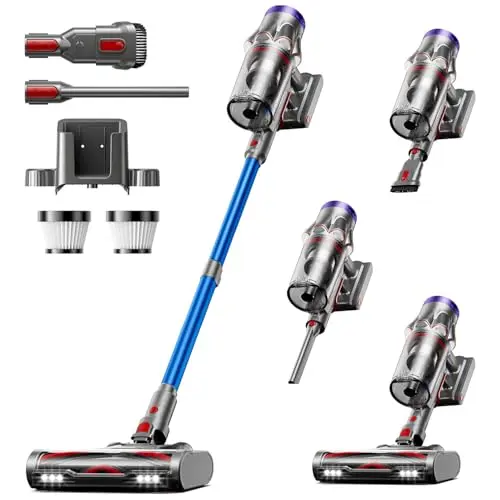 Kabelloser Akku-Staubsauger mit 65 Min Laufzeit, 50000Pa Kraft, OLED-Display, selbststehend, ideal für Tierhaare, Teppiche & Hartböden