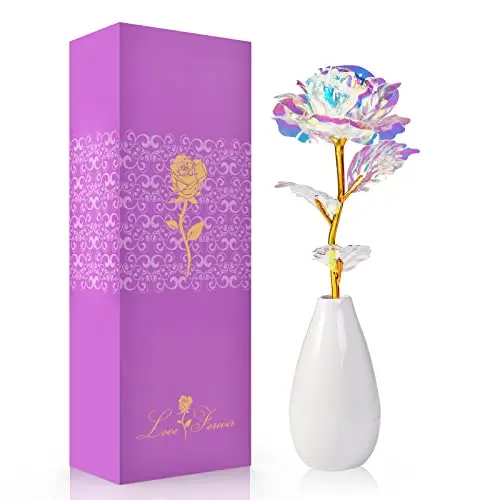 OEAGO Personalisierte Galaxy Rose mit Vase – Muttertagsgeschenk für Mama von Tochter oder Sohn