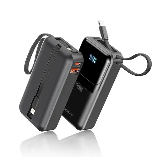 Selore&S Power Bank 10000mAh, 30W USB C Schnellladefunktion, Externe Handyakkus mit Kabel, für iPhone, Samsung Galaxy, MacBook