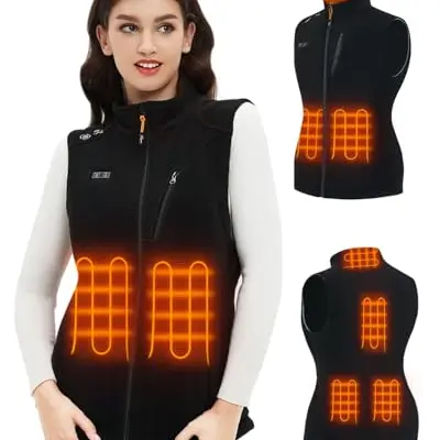 Daiwa Beheizte Fleeceweste für Damen mit Powerbank, 3 Temperaturstufen, 6 Heizzonen
