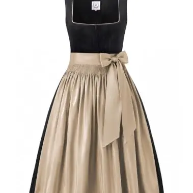 DIRNDLSTERN Damen Trachten Midi-Kleid mit Schürze Oktoberfest Schwarz Größe 38