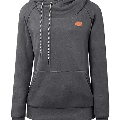 Cassiecy Damen Hoodie Winter mit Stehkragen - Warmer Kapuzenpullover (Dunkelgrau)