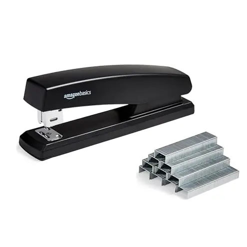 Amazon Basics Hefter, 1000 Klammern, 25-Blatt-Kapazität, rutschfester Gummifuß, Schwarz