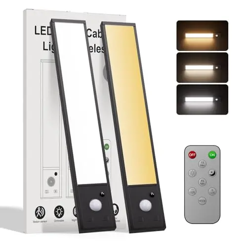 2er Set 20cm LED Schrankbeleuchtung, dimmbar mit Bewegungsmelder und Fernbedienung, 3 Farbtemperaturen