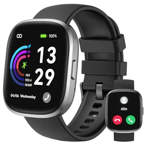 anyloop Smartwatch für Damen & Herren - 1.83" HD Touchscreen, IP68 wasserdicht, Fitness Tracker mit Herzfrequenz und Schrittzähler, Sportuhr Schwarz