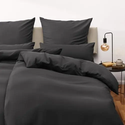 Blumtal Bettwäsche Set 135x200 cm + Kissenbezug 80x80 cm - Atmungsaktive Mikrofaser, Anthrazit