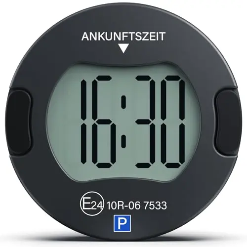 Elektronische Parkscheibe PT01 mit Zulassung, Automatik, digital, 2 Displays, Nachtmodus – Schwarz