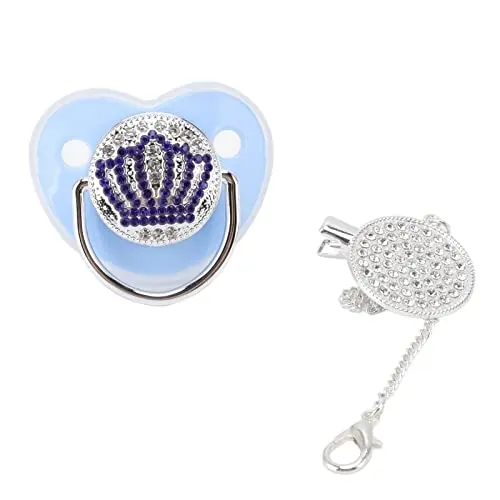 Bling Schnuller-Set mit Schnullerclip, Kristall-Schnuller für Mädchen (Blau, Größe M)
