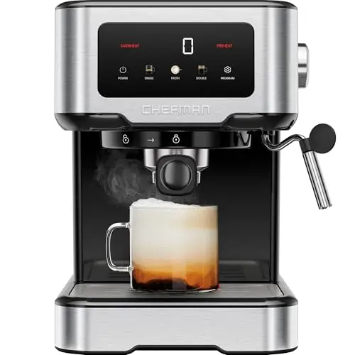 Chefman CraftBrew Siebträgermaschine mit 15-Bar-Pumpe und digitalem Touchscreen - Edelstahl, kompakt mit 1,5L Wassertank