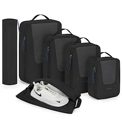 BAGSMART Packing Cubes 6-teilig Koffer Organizer Set - Erweiterbare Packtaschen für Reisen, Schwarz