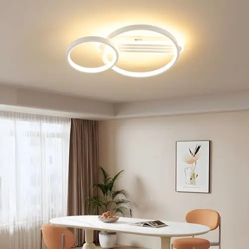 Amdelne LED Deckenleuchte 50cm, 2-Ringe, dimmbar mit Fernbedienung, Nachtlicht, Memory, für Wohnzimmer, Schlafzimmer, Büro – Weiß