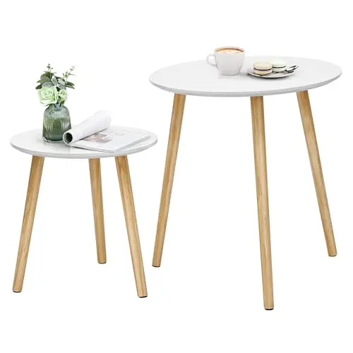 SONGMICS Beistelltisch-Set, 2 moderne Sofatische im skandinavischen Stil, Kiefernholz, ideal fürs Wohnzimmer und Balkon