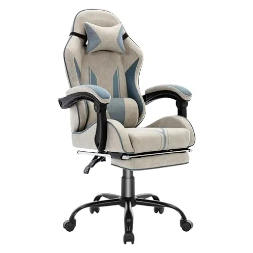 Ergonomischer Gaming Stuhl mit Fußstütze und Kopfstütze - Optimal für Esports und Homeoffice - Grau