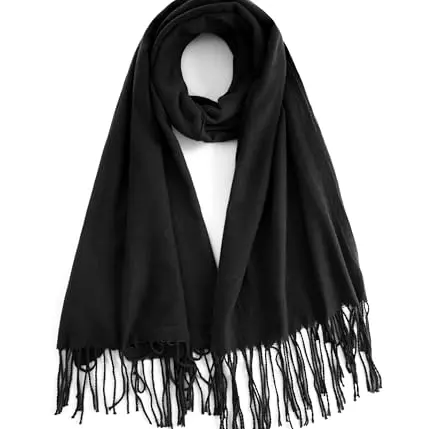Bobelle Wear Damen Schal, Warmer Einfarbiger Langschal aus Baumwolle mit Fransen, 196 x 69 cm (Schwarz)
