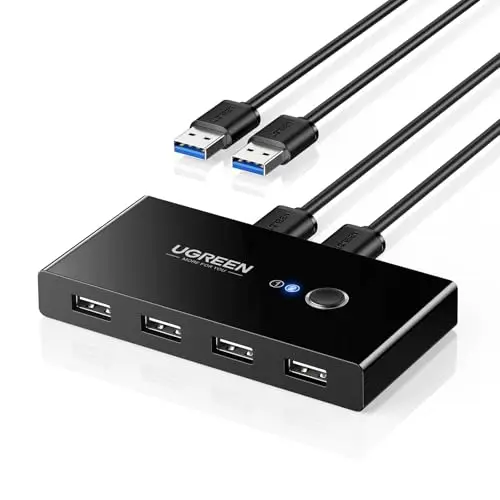 UGREEN 4 Port USB Switch für 2 PCs, kompatibel mit Windows und Mac, für Maus, Tastatur, Scanner, Drucker und externe Geräte