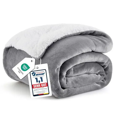 BEDSURE Kuscheldecke Sherpa - Flauschige Decke für Sofa, Grau, 150x200 cm