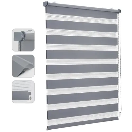 Sekey Doppelrollo Klemmfix 40x100cm Grau, Sonnenschutz für Fenster