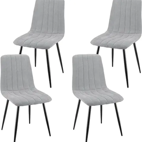 JIJIAN 4er Set gepolsterte Esszimmerstühle mit Leinenstoff und Metallbeinen, Streifendesign für Esszimmer, Wohnzimmer, Küche