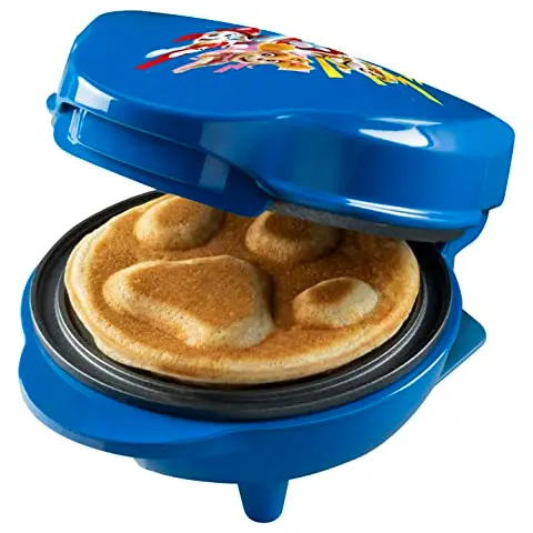 Paw Patrol Mini-Waffeleisen für Kindergeburtstage & Feste, inkl. Backampel, Ø 10cm, offizielles Lizenzprodukt, Blau